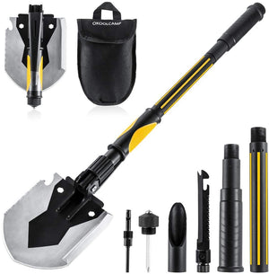 Folding Shovel 15-28inch Heavy Duty Alloy Steel Tactical Shovel with Saw